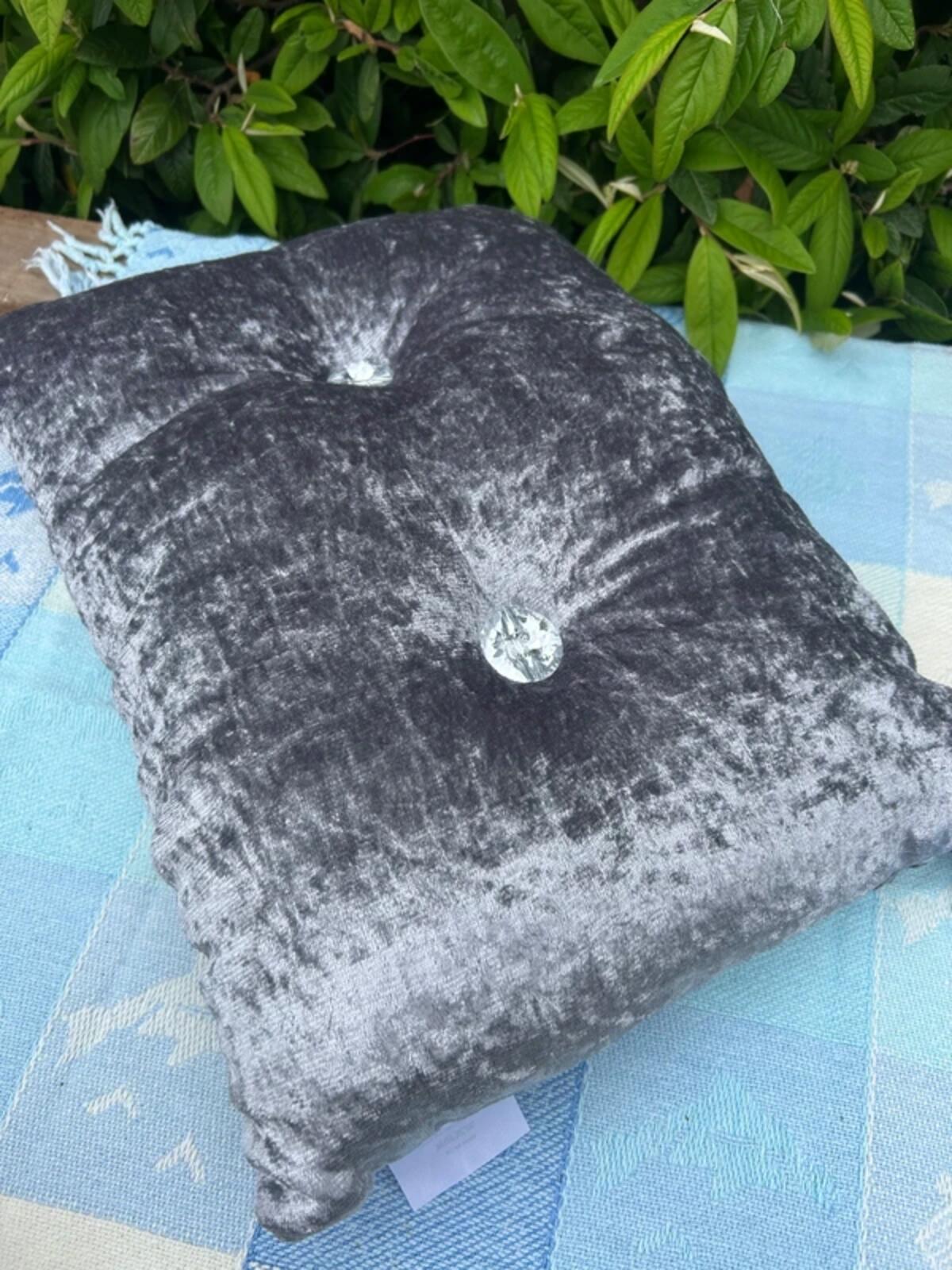 Grey with Crystal Style Buttons Cushion