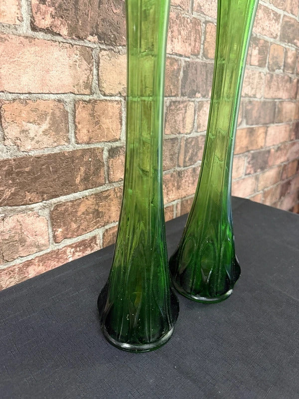 Pair of Green Glass Mid Century Vases