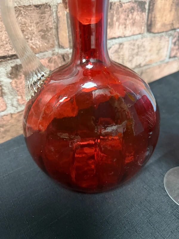 Victorian Cranberry Glass Claret Jug and Two Glasses