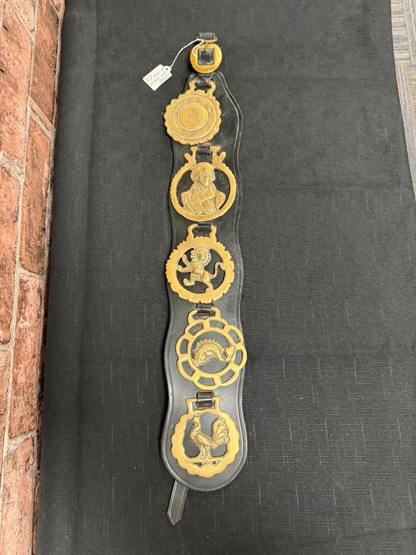 Vintage Horse Brasses on Leather Strap