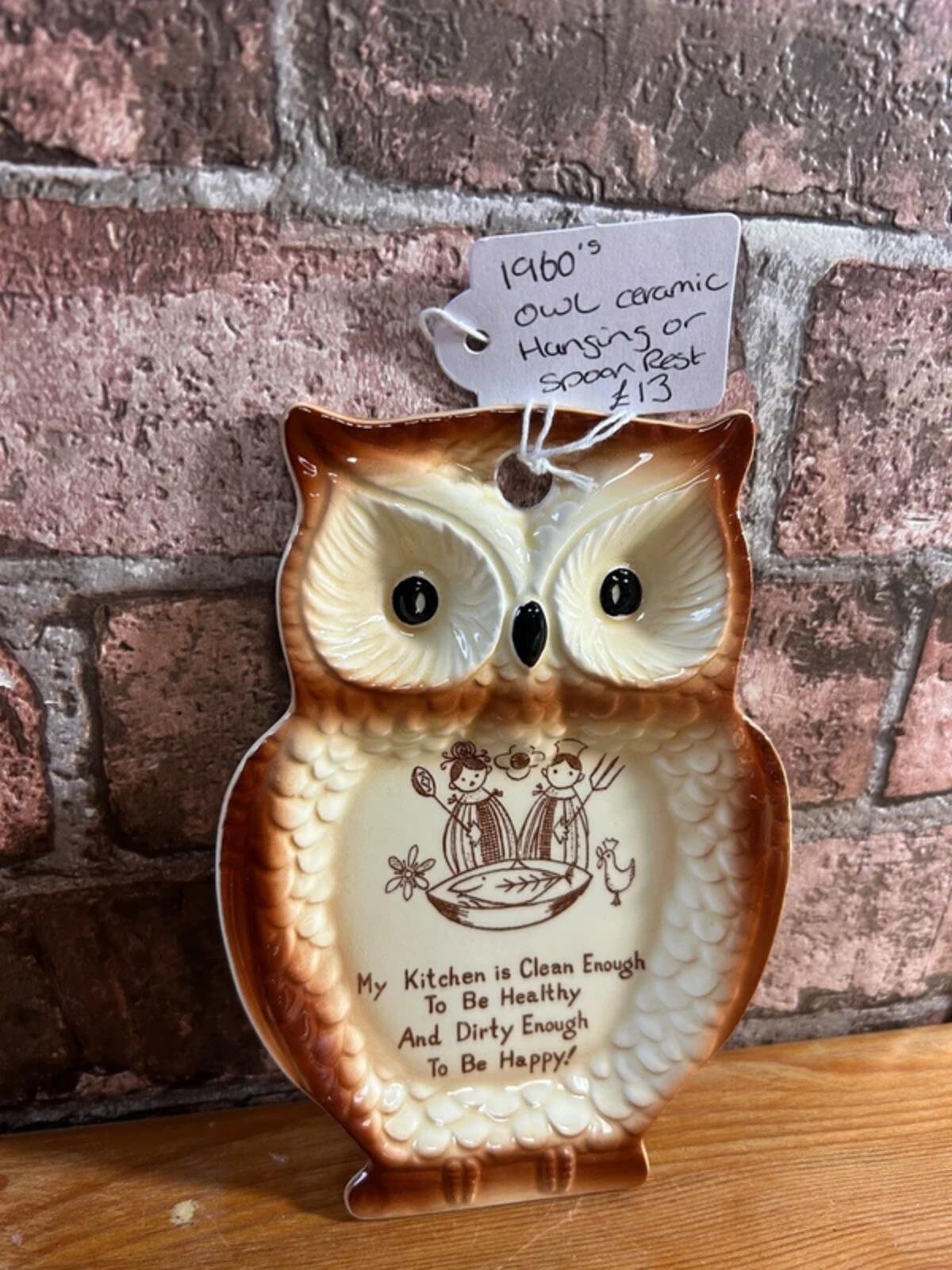1960's Owl Ceramic Hanging or Spoon Rest