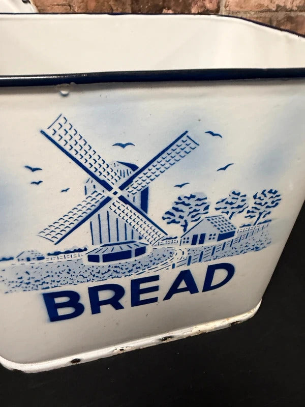 Vintage Blue and White Enamel Bread Bin
