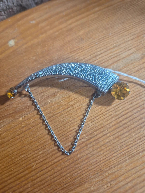 Mizpah Silver tone horn brooch