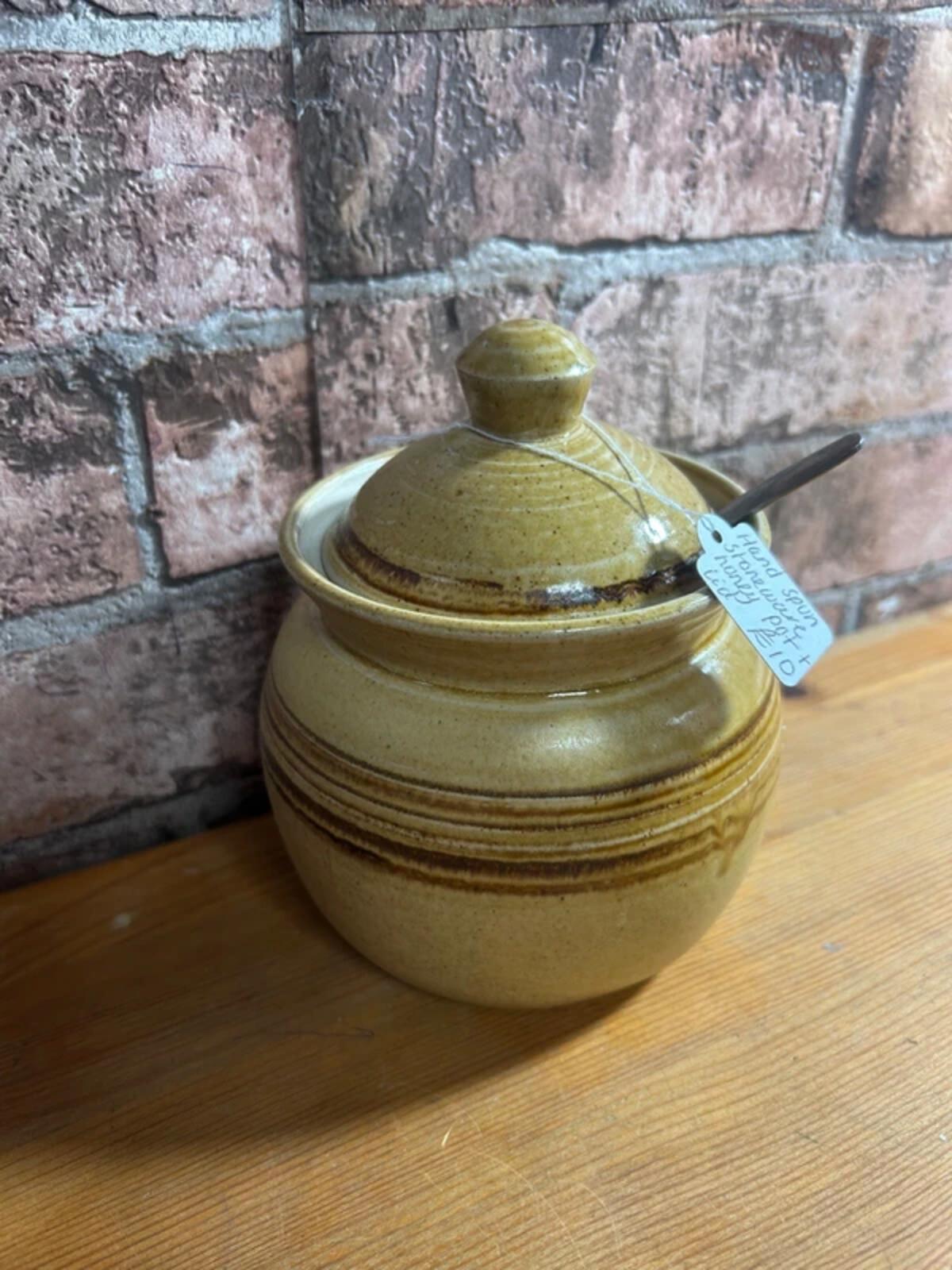 Hand Spun Stoneware Honey Pot + Lid