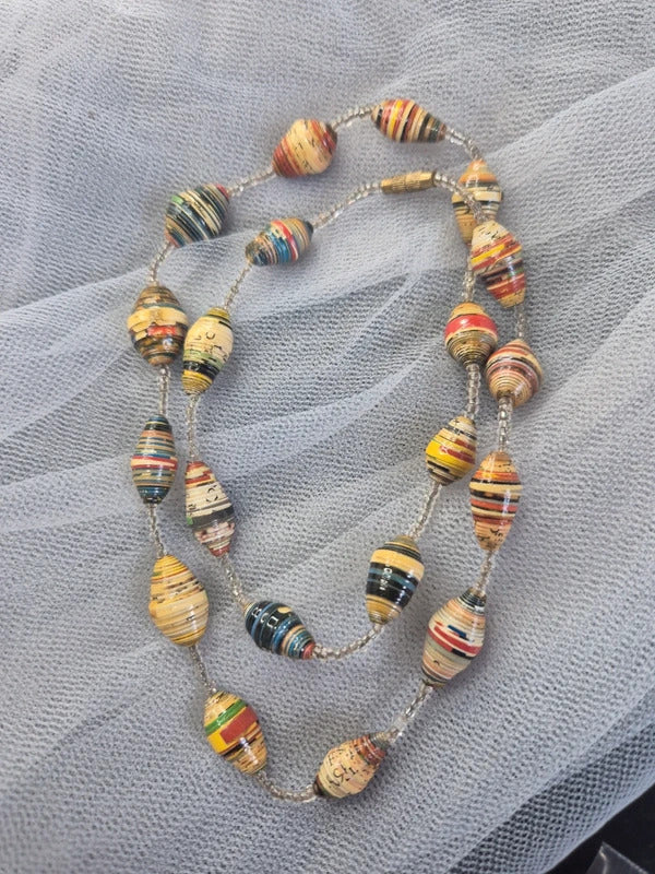 Recycled rolled paper bead necklace