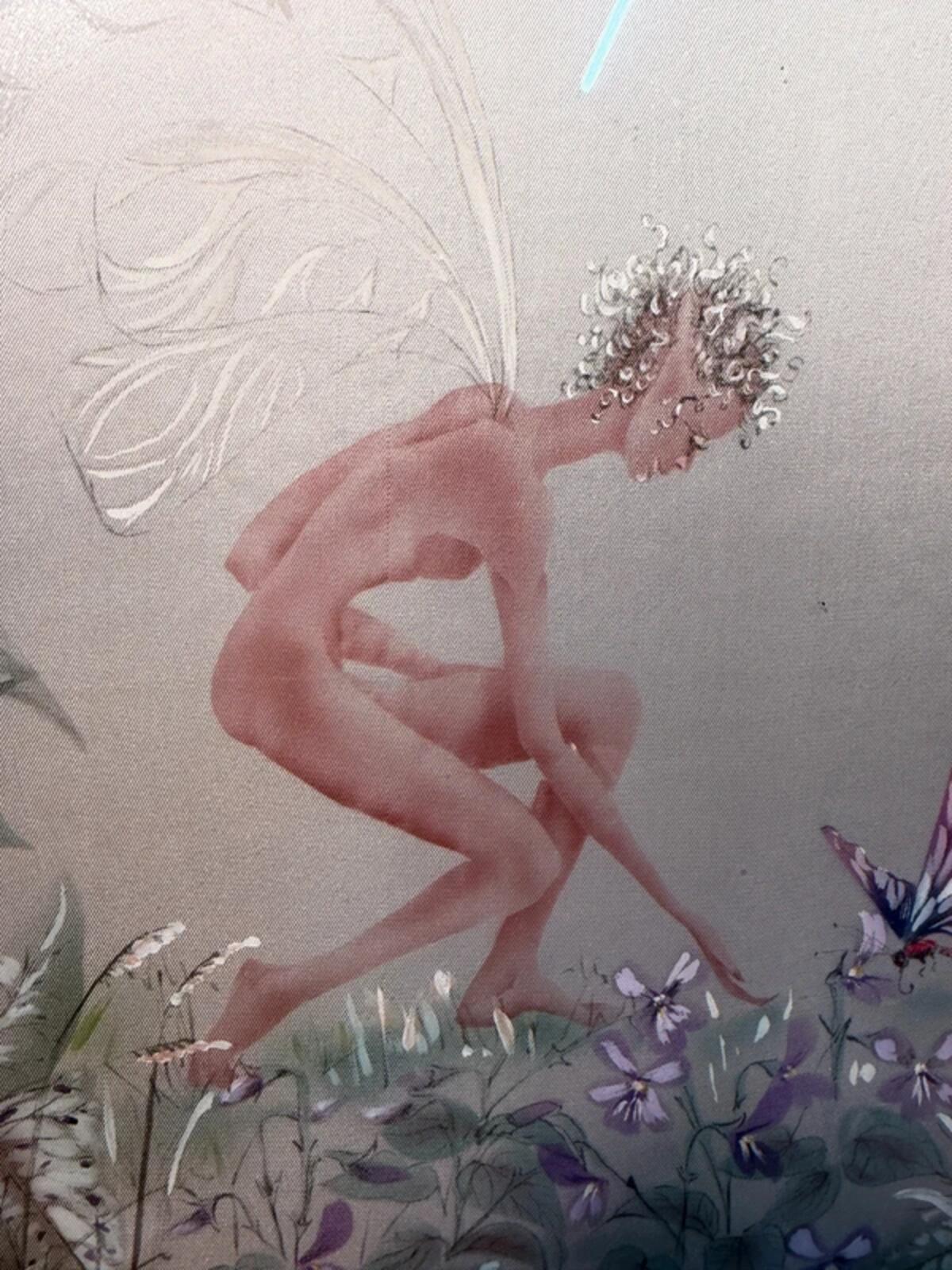 Vintage Framed Folk Fairy Art on Silk
