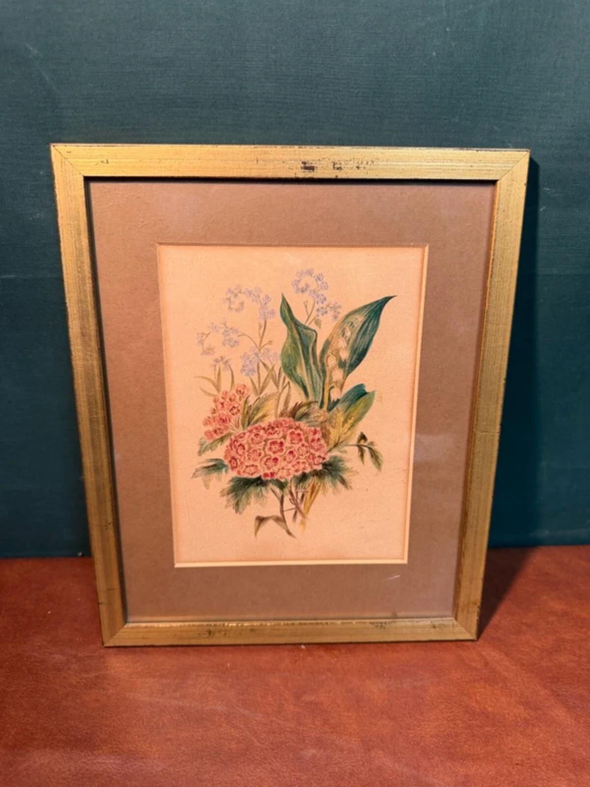 Vintage Framed Floral Drawing