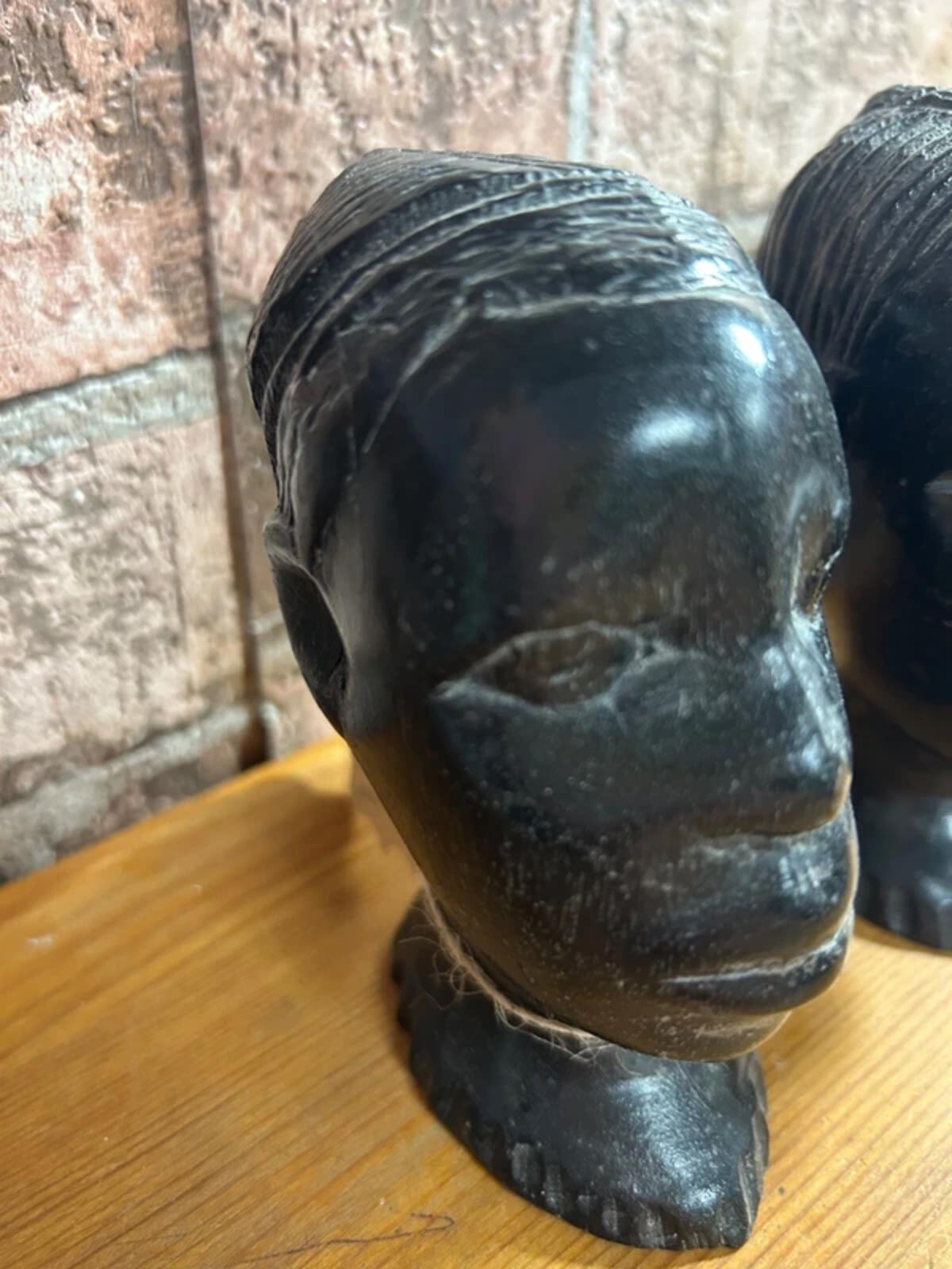 Pair of Ebony Wood African Head Carvings