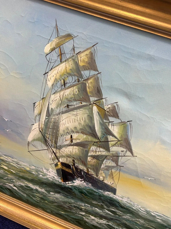 Carl George Wallis Sailing Vessel Framed Oil Painting