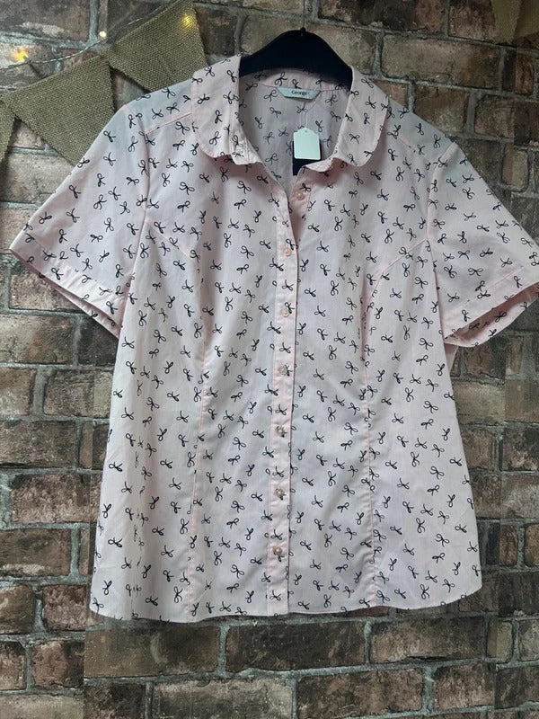 George Pink Bow Tie Blouse - Size 16