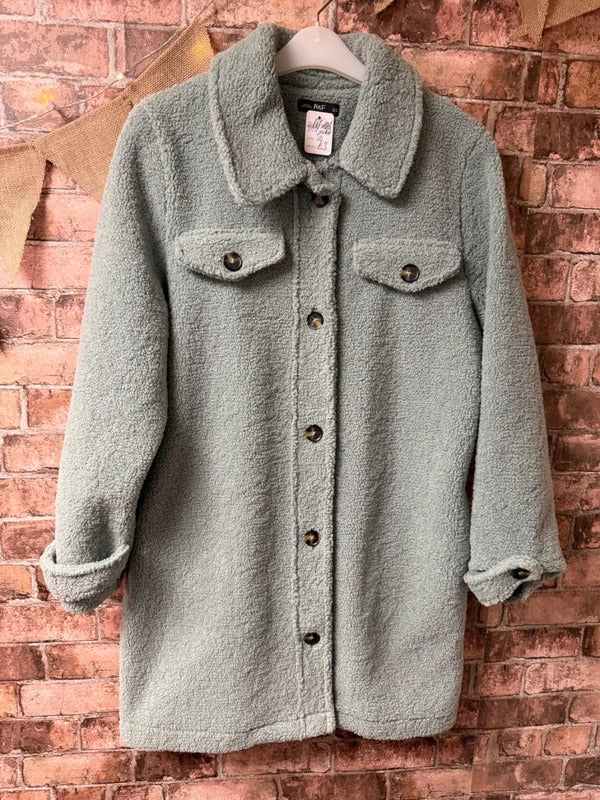 F&F Teal Teddy Bear Fleece Long Jacket - Size 10