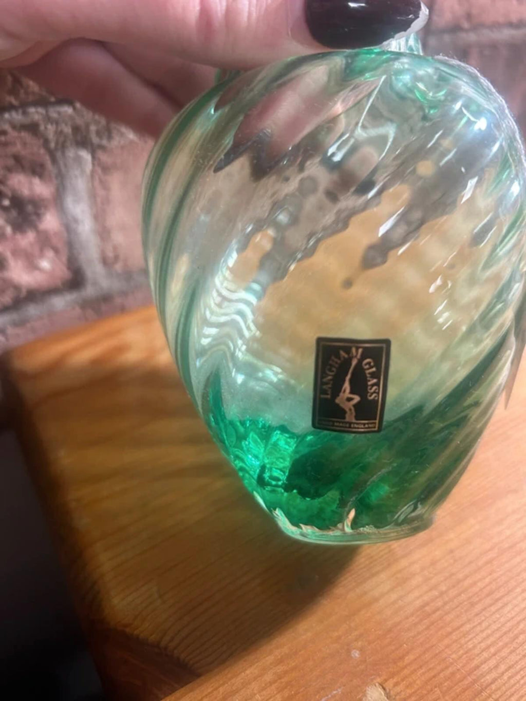 Vintage Langham Glass Green Posy Vase