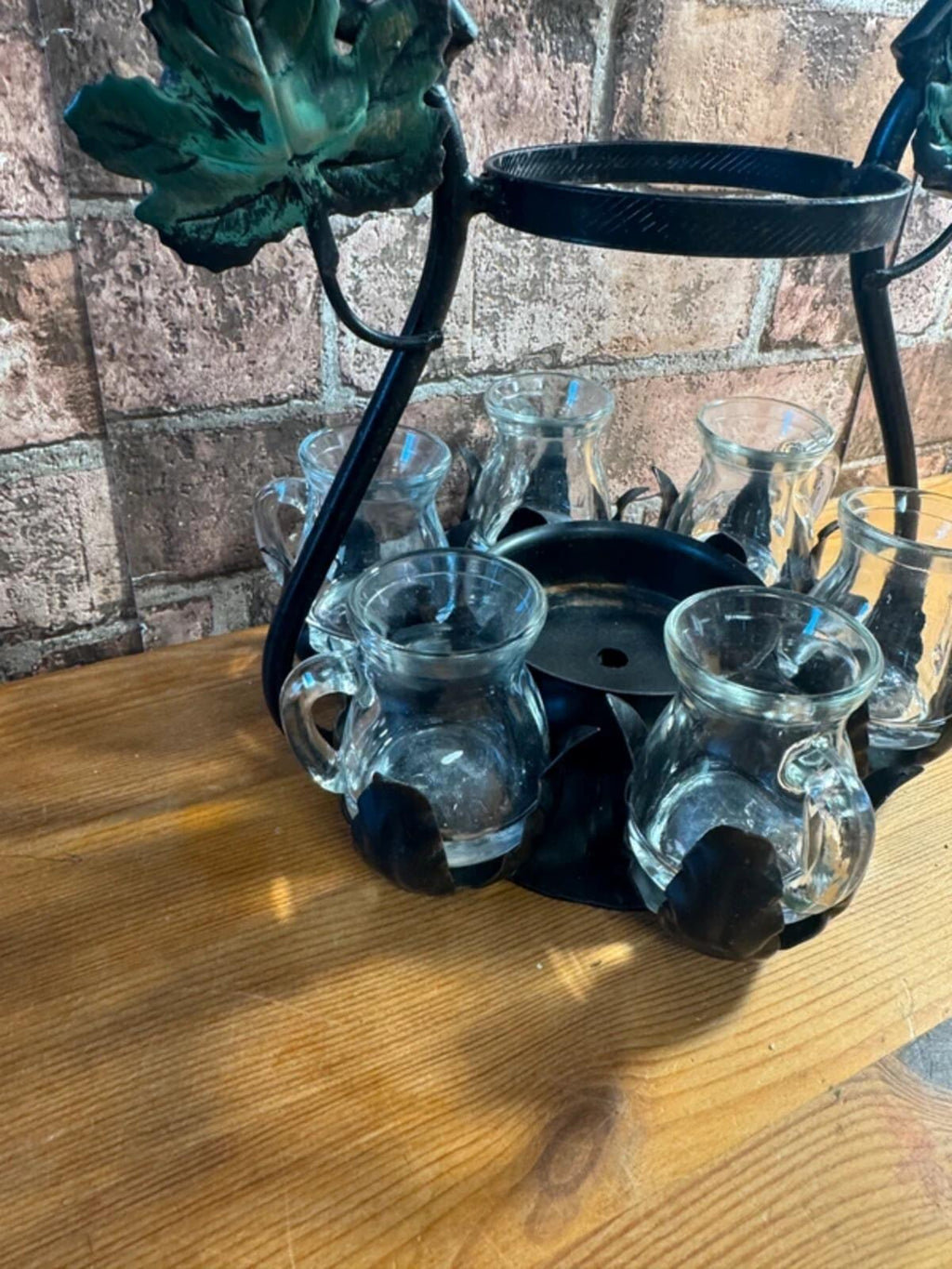 Vintage Iron Bottle and Mini Pitcher Holder