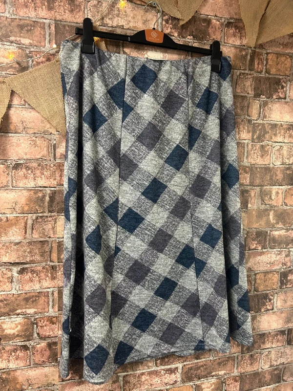 Bonmarche Grey/Navy Midi Skirt - Size 18