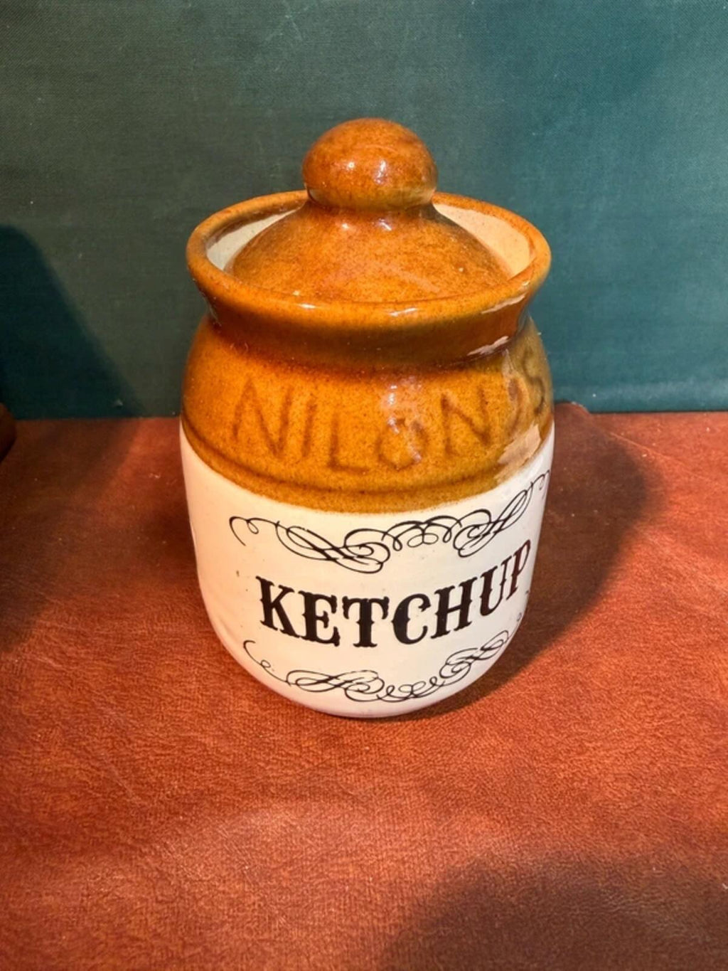 Vintage Stoneware Ketchup Lidded Pot