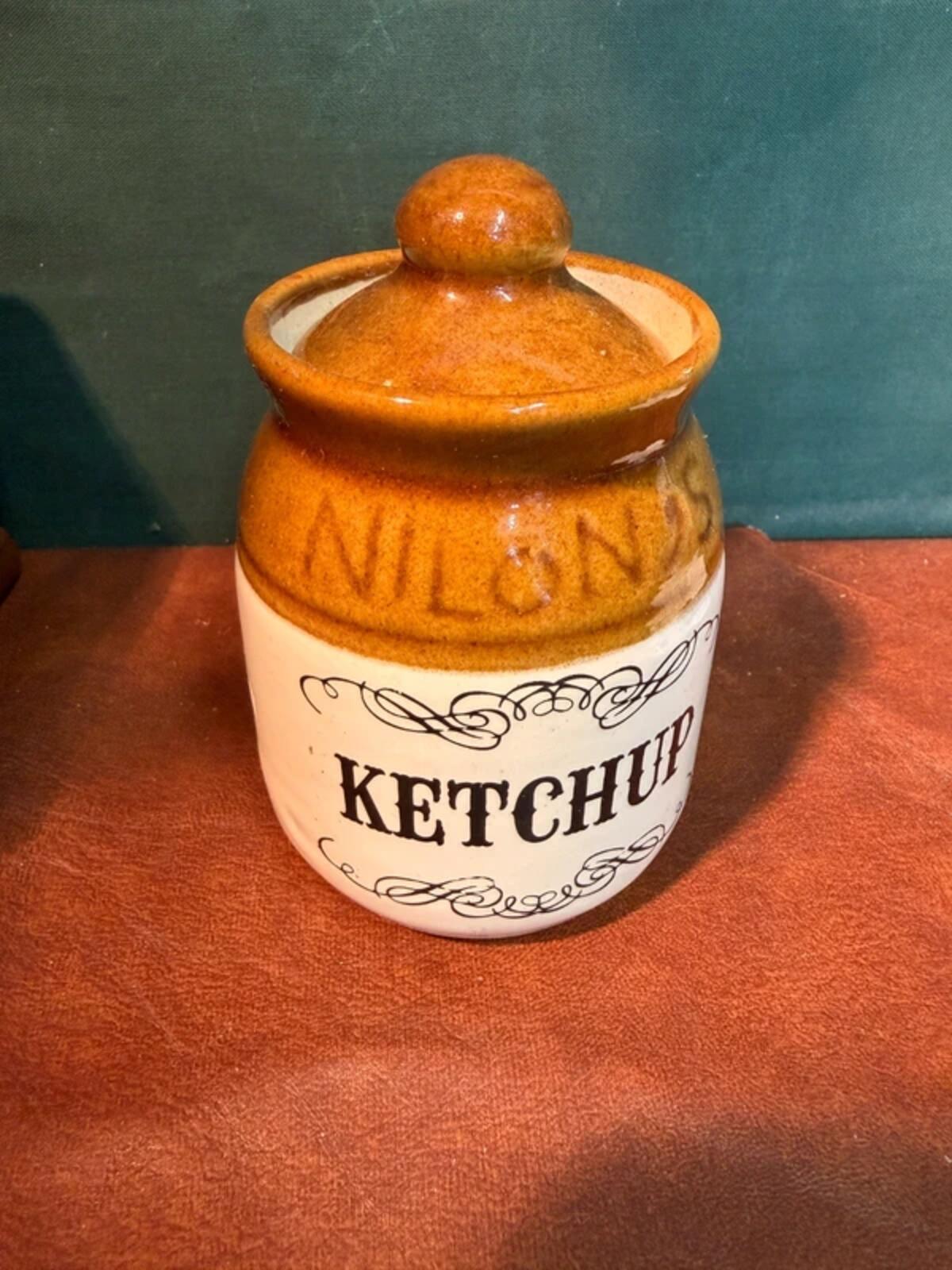 Vintage Stoneware Ketchup Lidded Pot