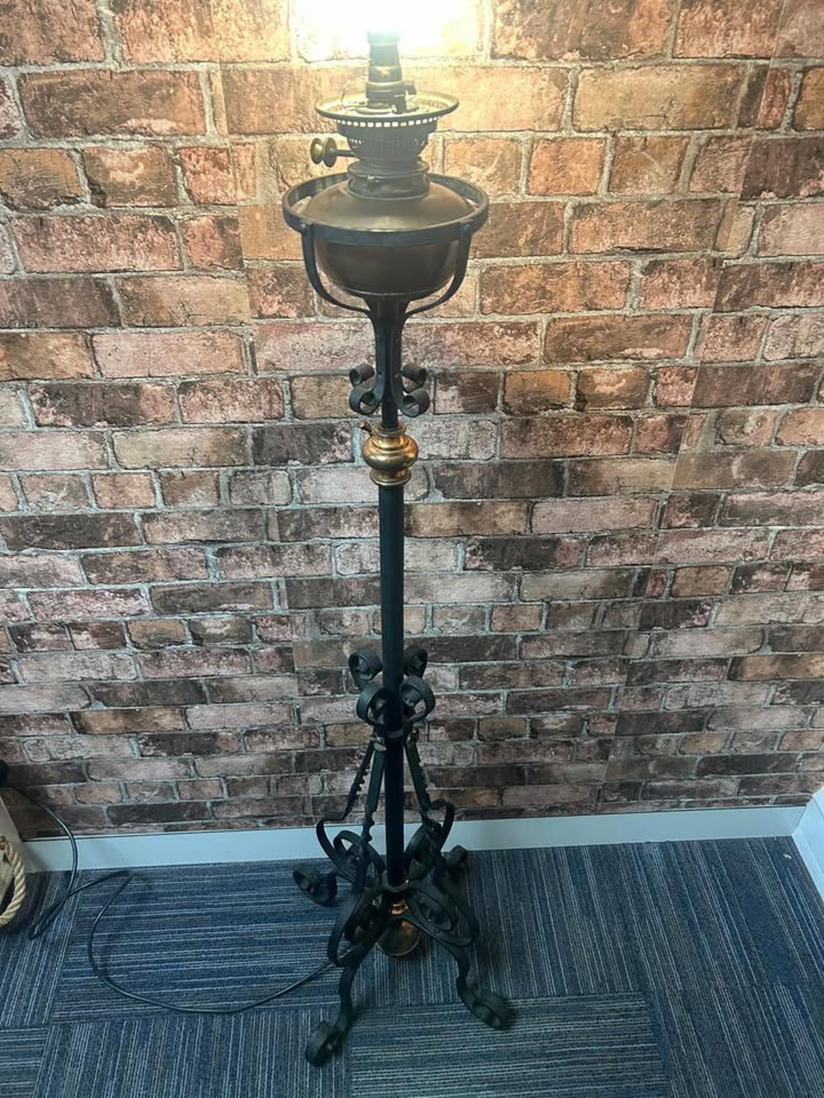 Antique Arts & Crafts Cast Iron and Brass Standing Lamp