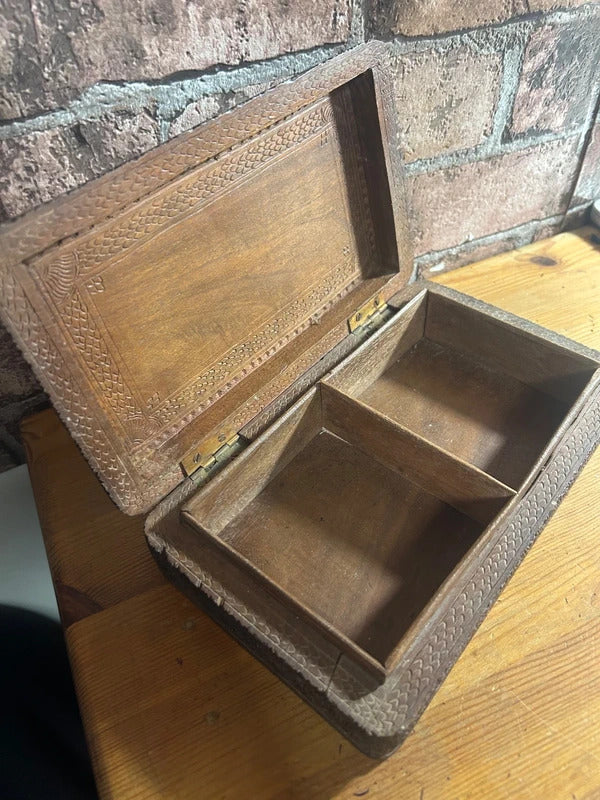 Vintage Carved Wooden Indian Jewellery Box