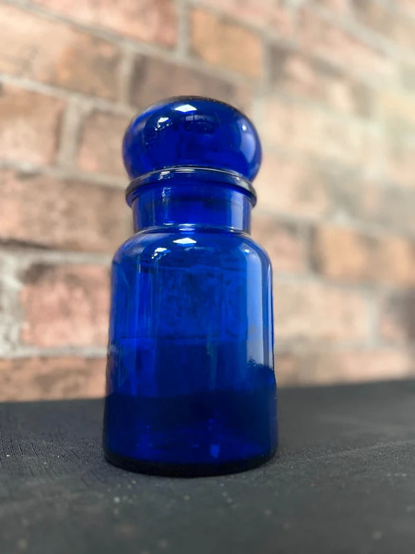 Vintage Blue Glass Apothecary Lidded Jar