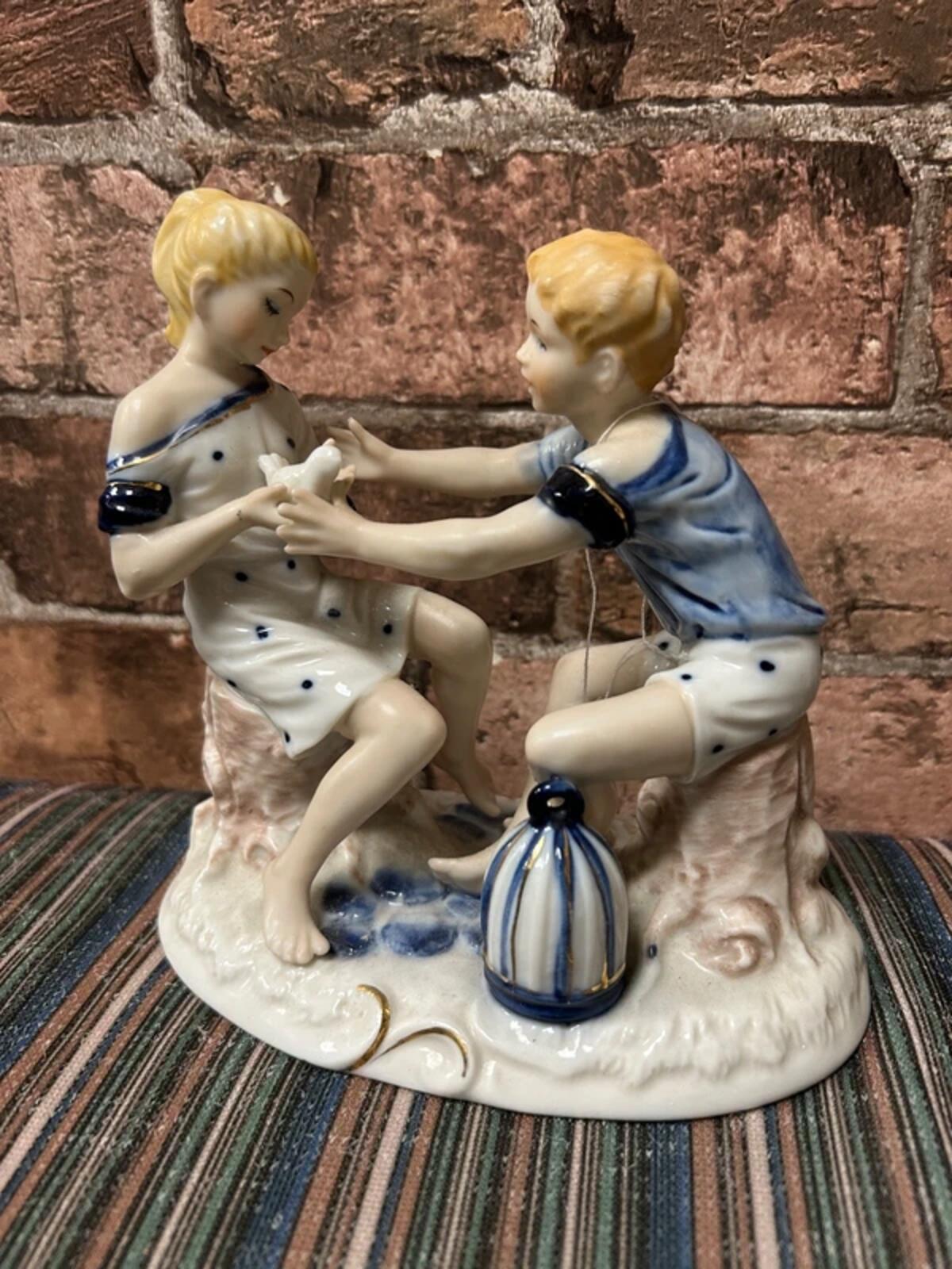 Ernst Bohne & Son Ceramic Girl and Boy Figurine