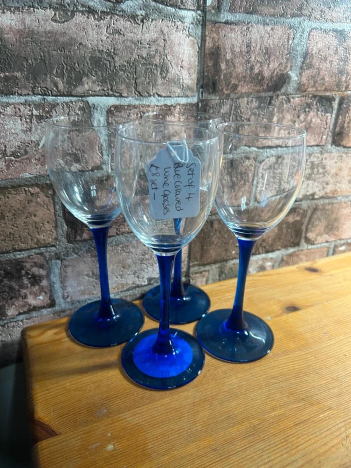 Set of Four Vintage Blue Wine Glasses