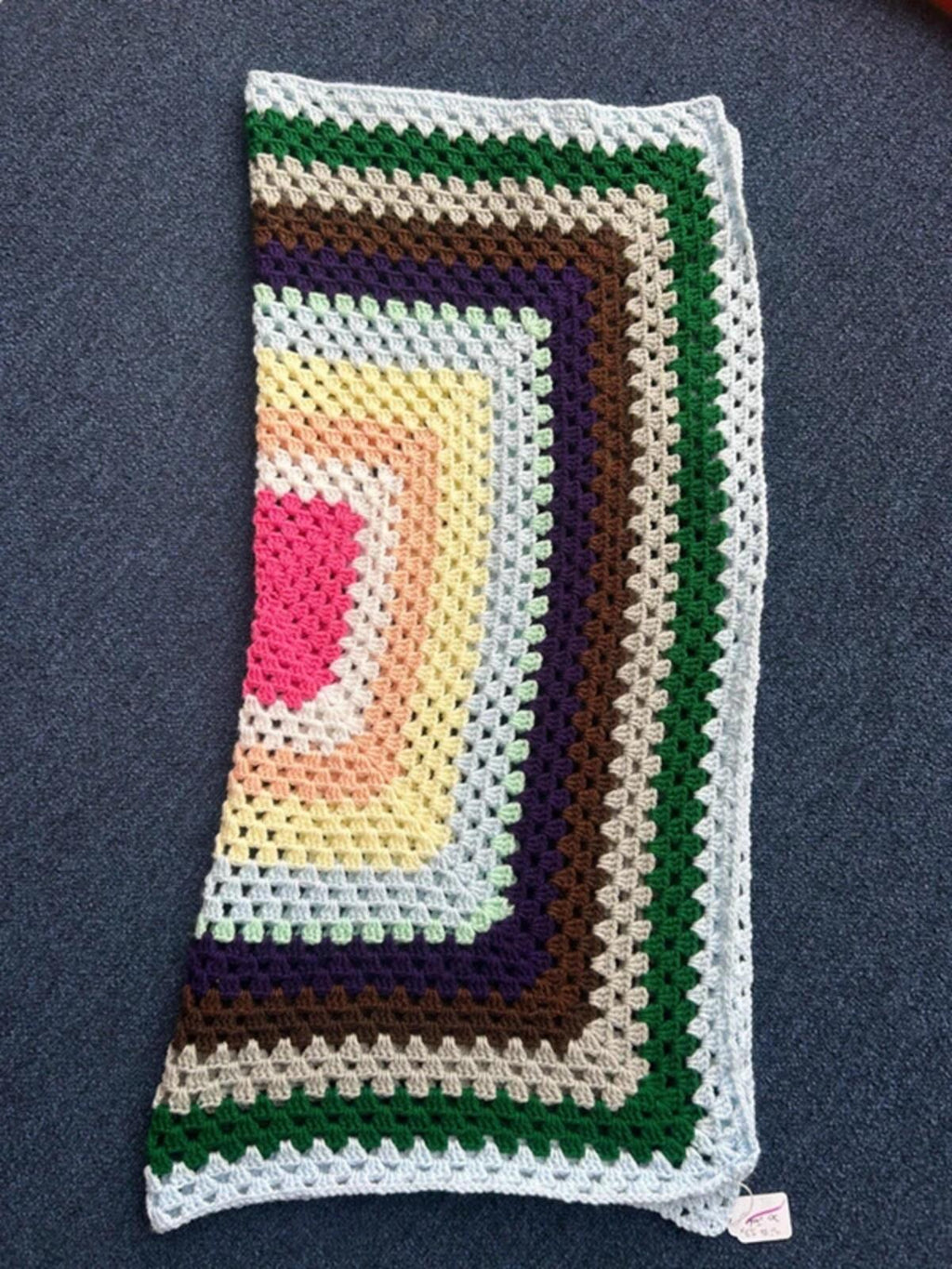 Hand Knitted Multi Coloured Wool Blanket