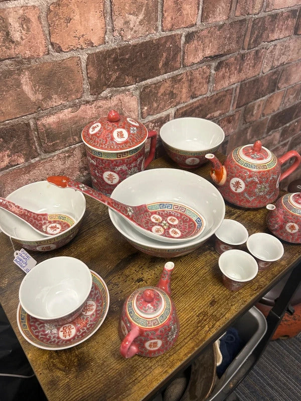 Vintage Chinese Longevity Porcelain Tea Set