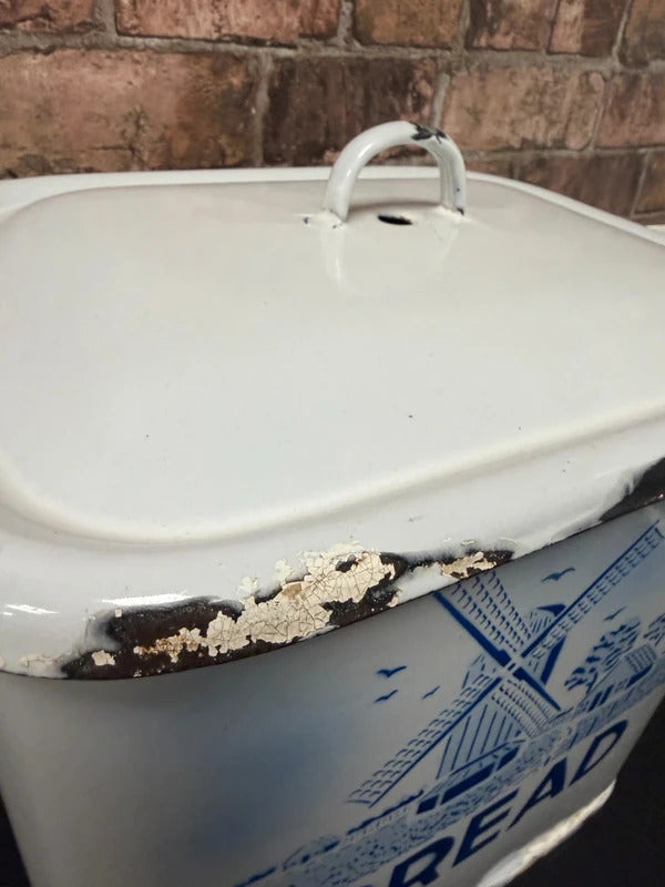 Vintage Blue and White Enamel Bread Bin