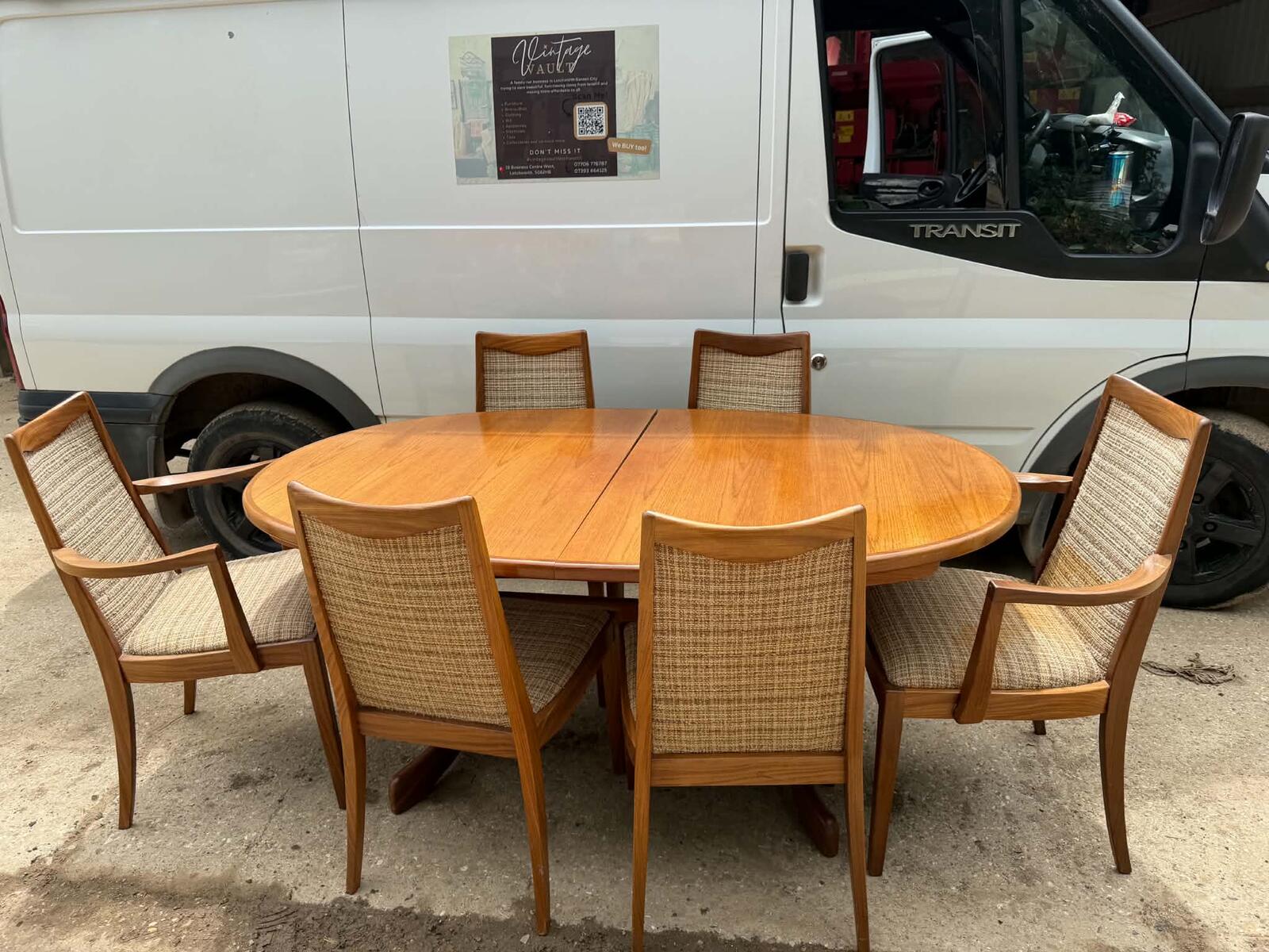 G Plan Fresco Mid Century Teak Extending Dining Table and Six Chairs