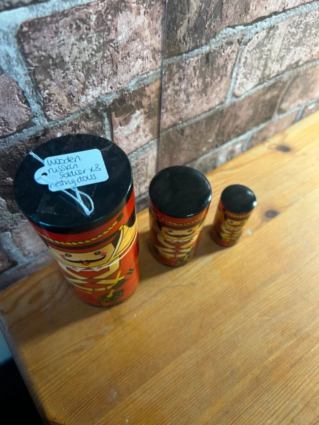 Wooden Russian Soldier Nesting Dolls x3