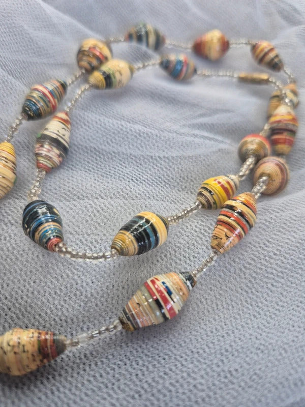 Recycled rolled paper bead necklace