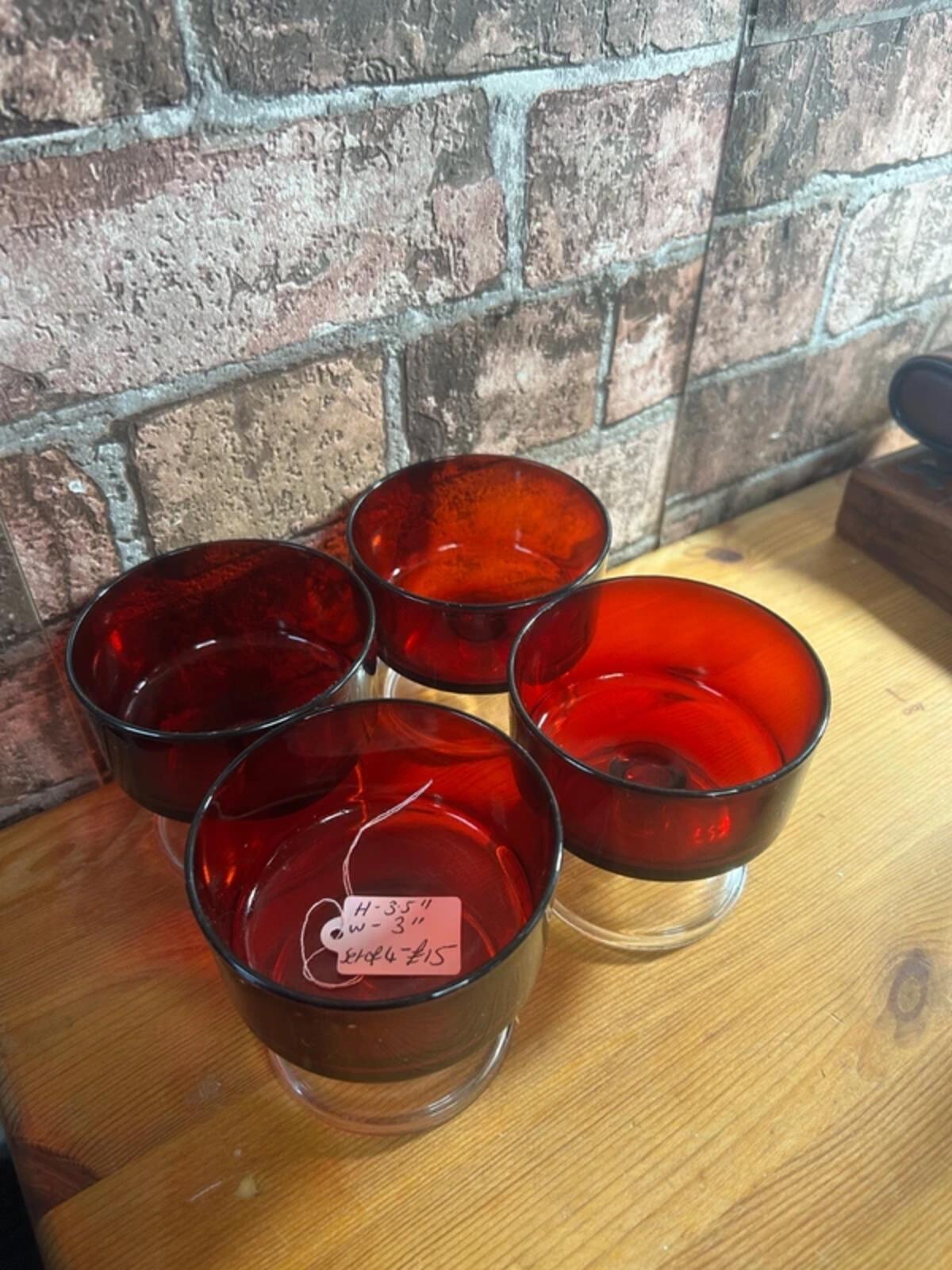 French Vintage Ruby Red Desert Glasses x 4
