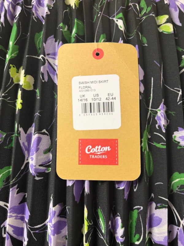 Cotton Traders Purple Floral Midi Skirt - Size 14