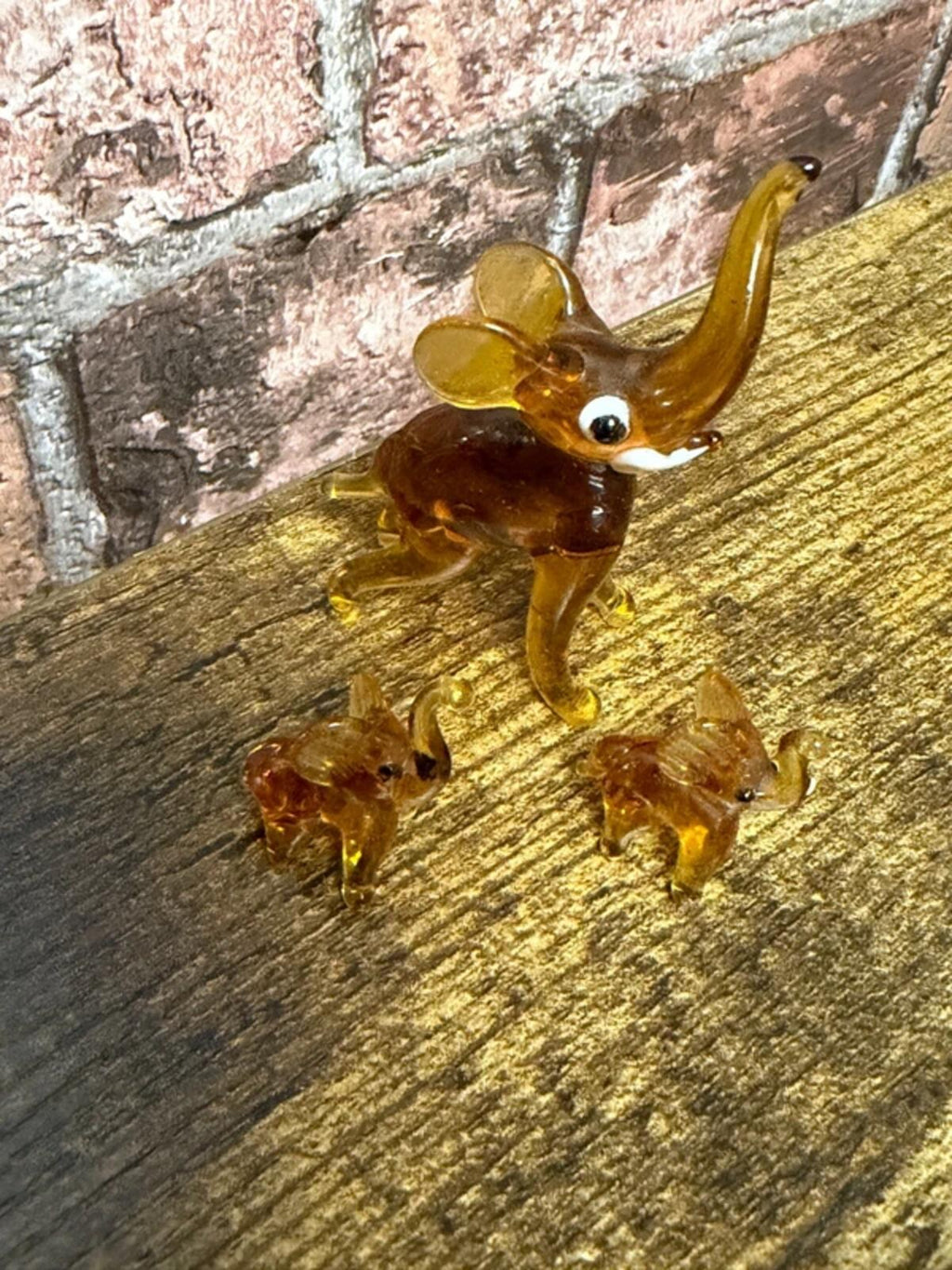 Vintage Amber Glass Elephants Ornaments x 3