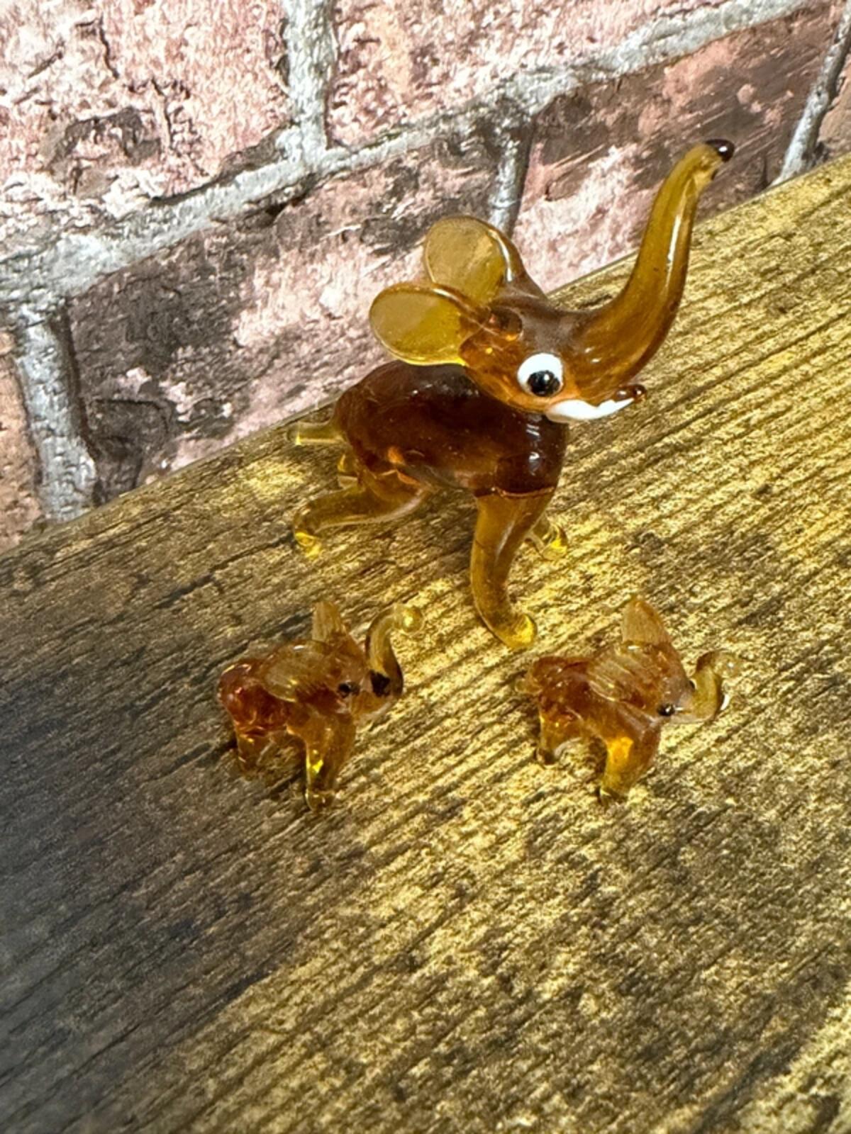Vintage Amber Glass Elephants Ornaments x 3