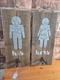 Rustic Wooden His & Hers Wooden Hook Hanging Signs