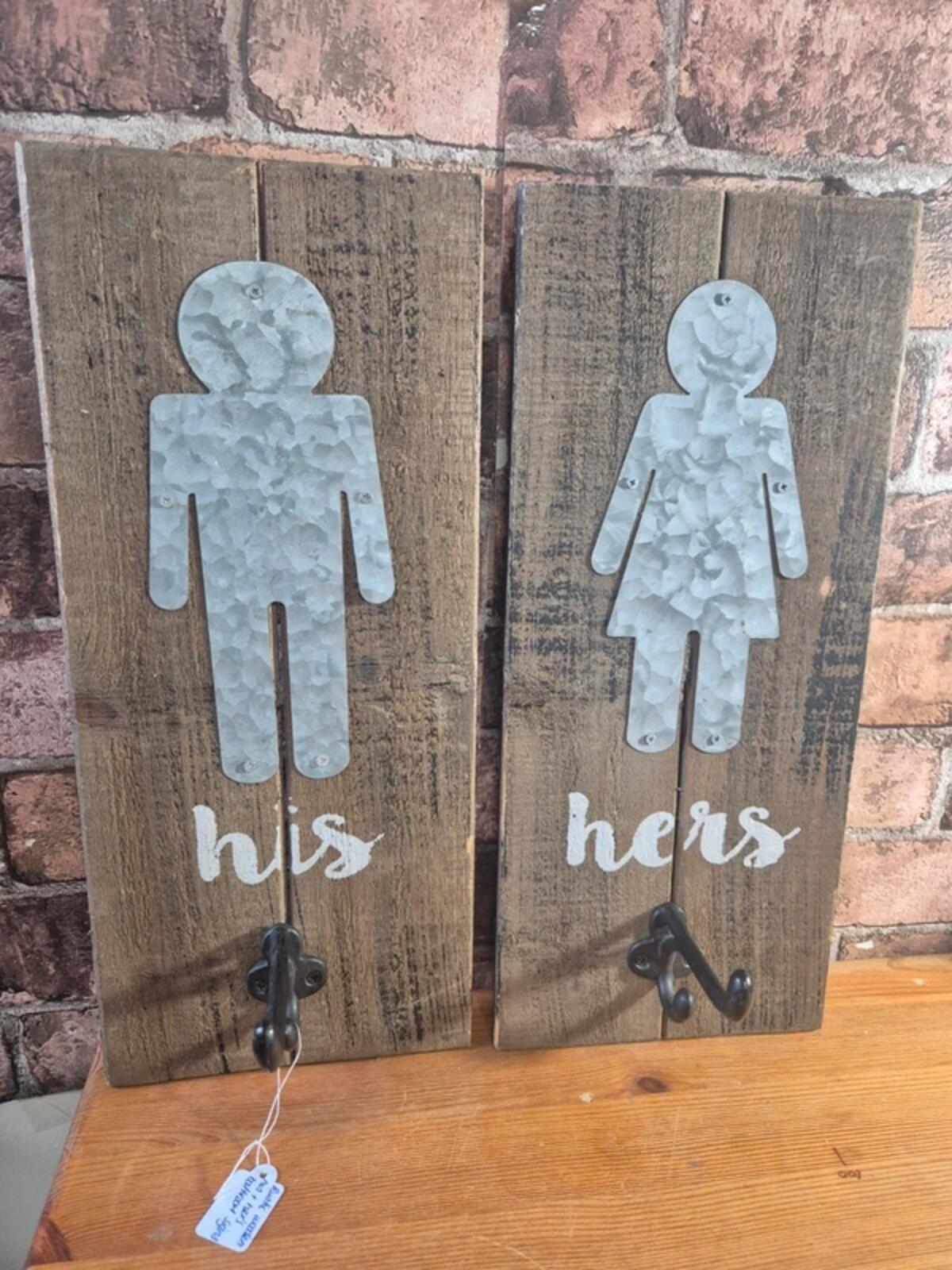 Rustic Wooden His & Hers Wooden Hook Hanging Signs