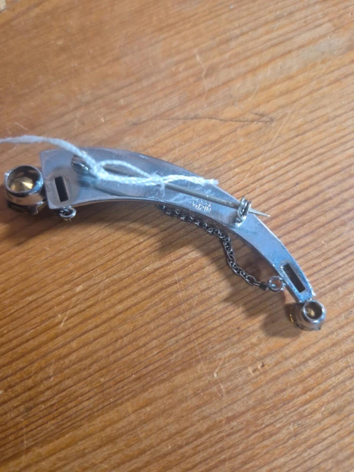 Mizpah Silver Tone Horn Brooch