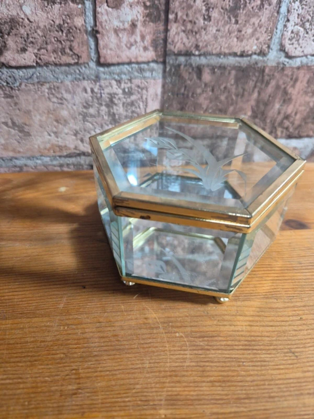 Vintage octagonal etched glass box