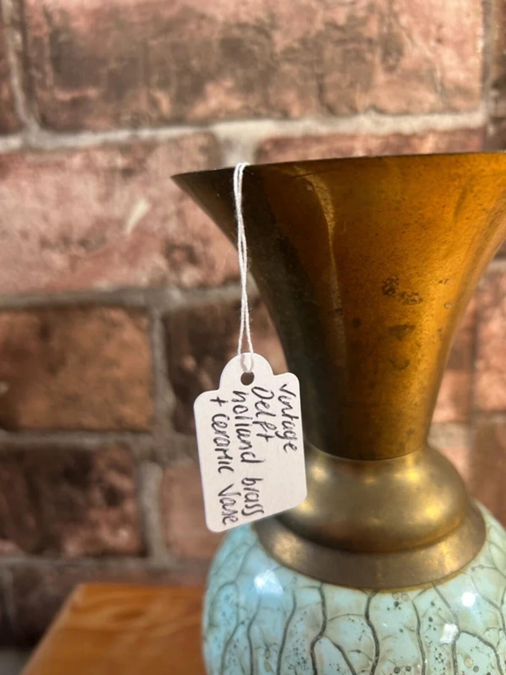 Vintage Delft Holland Brass+Ceramic Vase