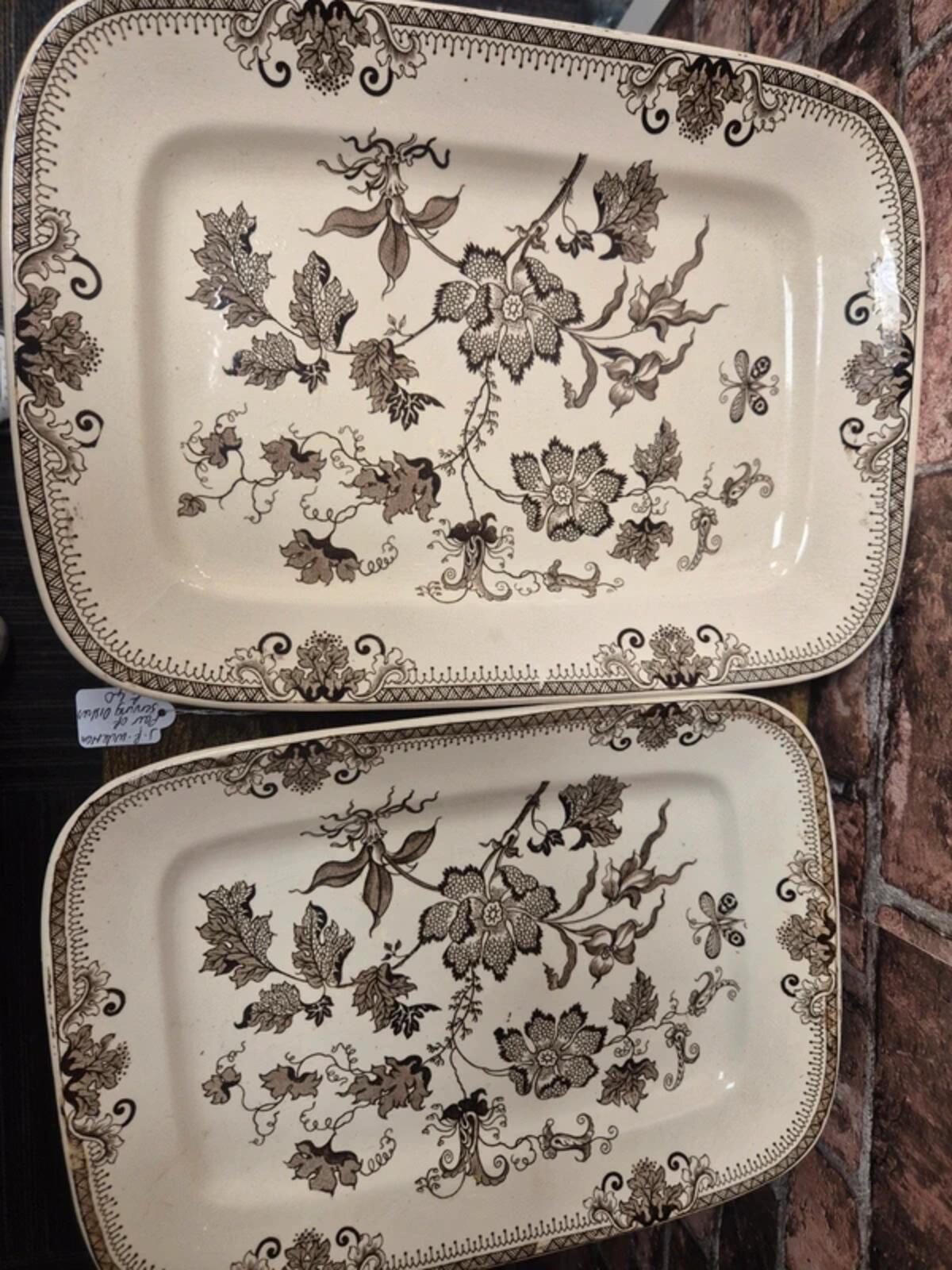 J F wileman serving plate pair