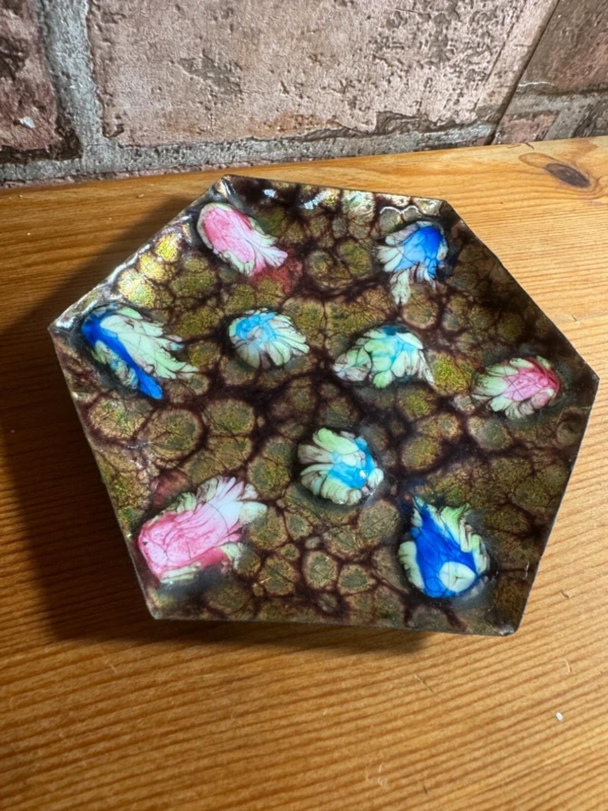 Spanish Esmaltes Garcia Enamel on Copper Trinket Dish