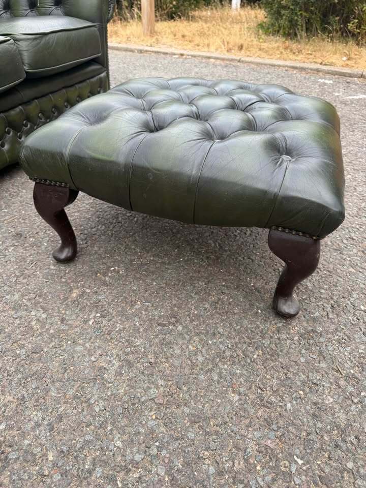 Chesterfield Antique Green Queen Anne Footstool