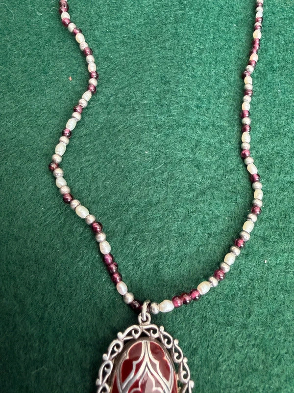 Sterling Silver Beaded Necklace and Pendant
