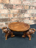 Hand Carved Round Wooden Fruit Bowl/Elephant Base