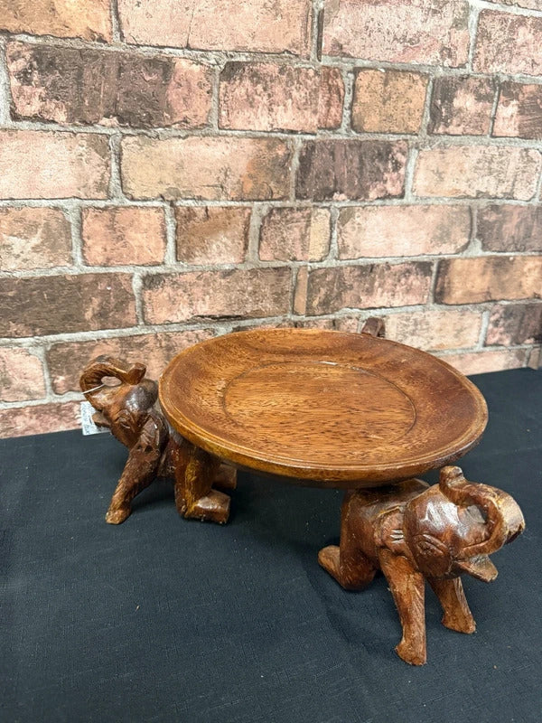 Hand Carved Round Wooden Fruit Bowl/Elephant Base