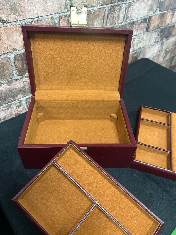 Vintage Red Vinyl Jewellery Box with Key