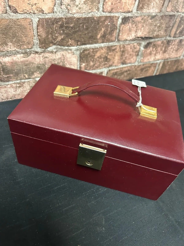 Vintage Red Vinyl Jewellery Box with Key
