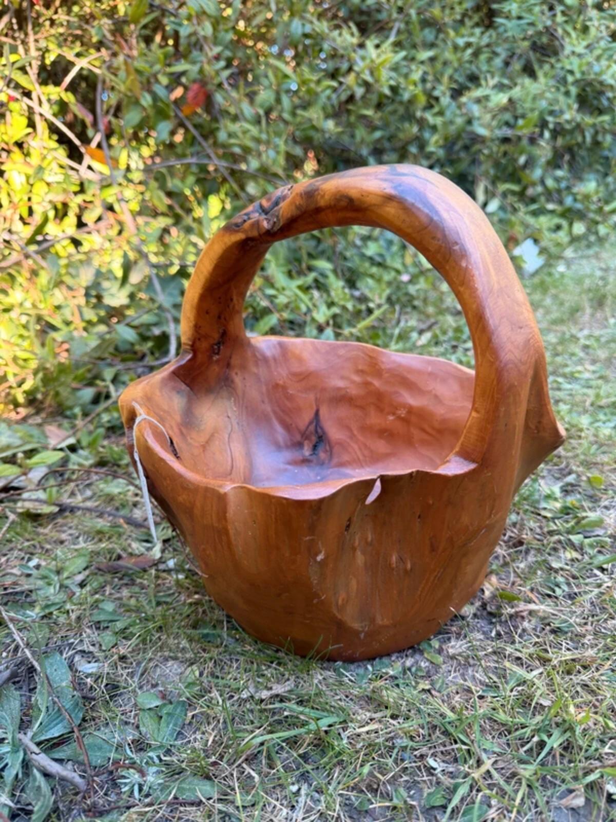 Burl Wood Hand Crafted Basket
