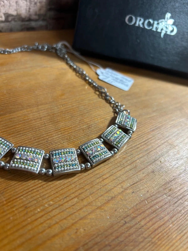Silver-Toned Rectangular Link Necklace